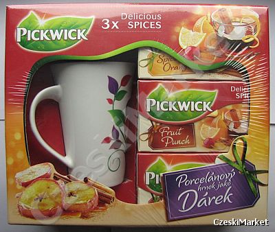 OSTATNIE SZTUKI  Zestaw Pickwick - kubek + trzy pudełka owocowych herbatek - w eleganckim opakowaniu