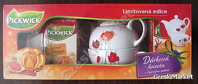 Zestaw Pickwick - czajniczek + 4 pudełka różnych herbatek - w eleganckim opakowaniu  Dzień Matki