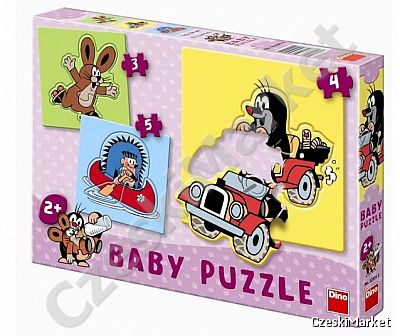 Baby Puzzle dla dzieci 3 w 1 Krecik Jeż Zajączek 3 elem, 4 elem, 5 elem 18/18 cm