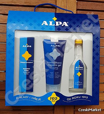 Alpa zestaw niebieski w pudełku - 3 w 1 - na prezent, balsam uniwersalny 250ml, alpa francovka 160ml, żel 100 ml