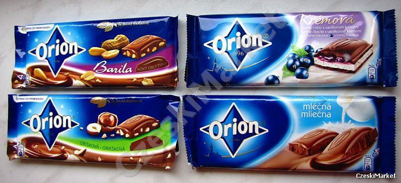 Zestaw czterech czekolad Orion - różne smaki