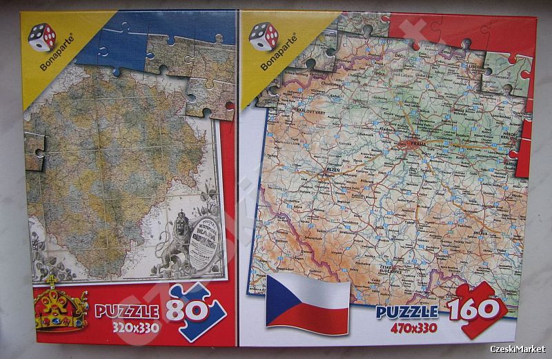 Puzzle 2 w 1 - Mapa Czech - 80 oraz 160 elem (aktualna mapa oraz historyczna)