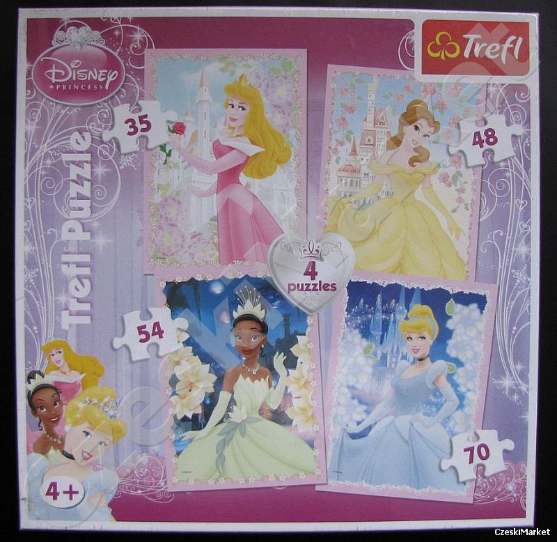 Puzzle księżniczki 4 w 1 - 4 różne obrazki królewny, księżniczki