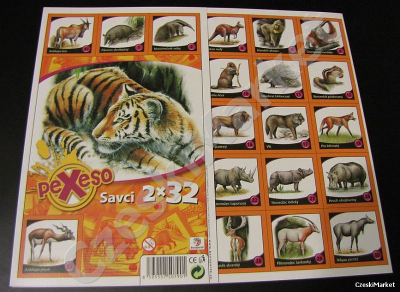 OSTATNIE SZTUKI Pexeso pekseso ZOO - dzikie zwierzęta, tygrys leżący - memo hipopotam, kangur i inne