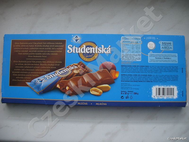 9 x batonik czekolada studentska mleczna