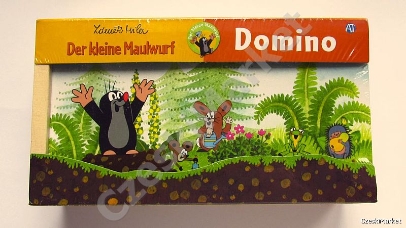 Domino drewniane kostki Krecik - 28 elem, piękne, drewniana gra 18,5/10,5 cm