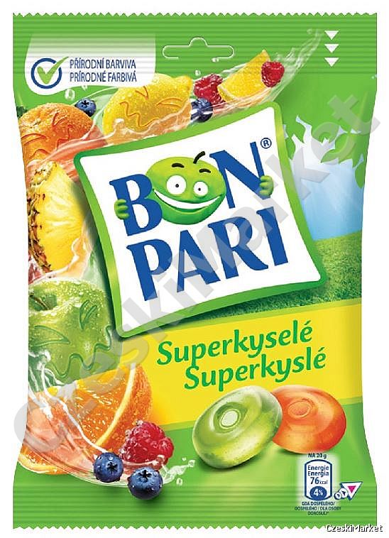 WYPRZEDAŻ Bon Pari Super Kwaśne - pyszne cukierki - kwaśne owoce 100 g (nowe opakowanie)