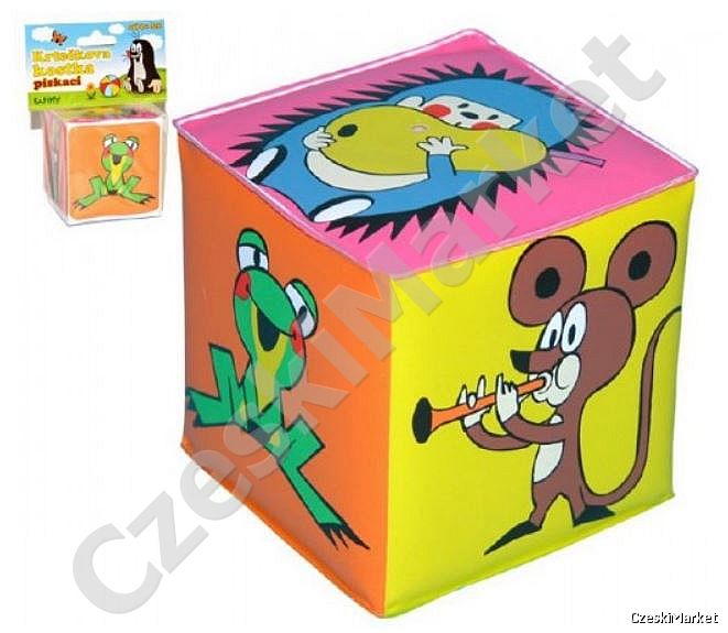 Kolorowa zabawna kostka piszcząca dla dzieci z obrazkami, Krecik, żabka, myszka, jeżyk 7 cm
