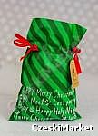 Piękny materiałowy worek prezentowy 40/56 cm + bilecik - zielone paski świąteczny