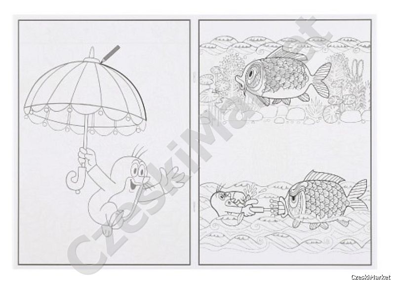 Krecik i parasol - malowanka A4 kolorowanka
