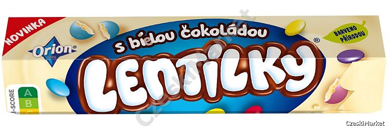 Lentilky (Lentilki) w białej czekoladzie średnie, wesołe opakowanie 34 g