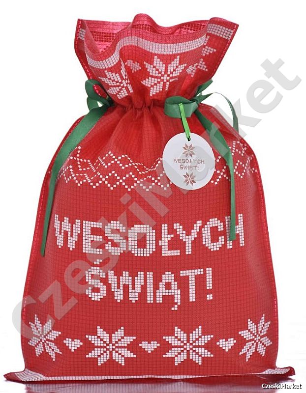 Piękny materiałowy worek prezentowy 20/30 cm + bilecik - czerwona poinsenttia świąteczny