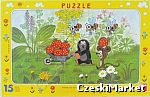 Puzzle Krecik i myszka i truskawki taczka w twardej ramce 15 elem cm wiek 3+ ramka ogród
