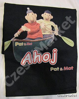 Koszulka - rozm L - czarna Pat i Mat w łódce kajaku - oryginalna - serial Sąsiedzi wędkarze rybacy