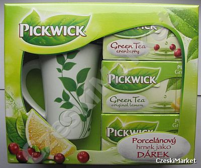 Zestaw Pickwick - kubek + trzy pudełka zielonych herbatek - w eleganckim opakowaniu