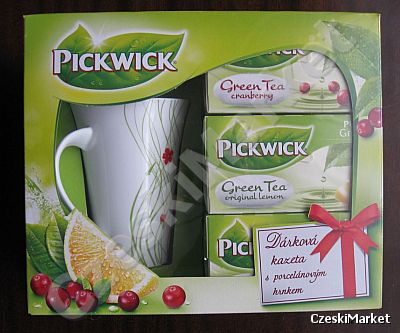 Zestaw Pickwick - kubek + trzy pudełka zielonych herbatek - w eleganckim opakowaniu