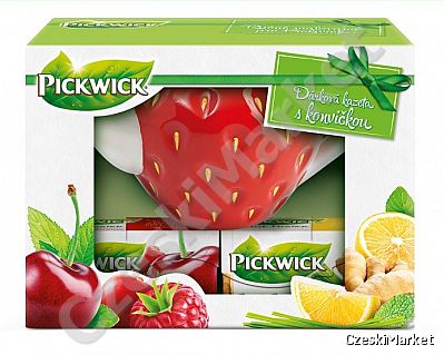 Zestaw Pickwick - czajnik "truskawka"+ trzy pudełka owocowych herbatek - w pudełku