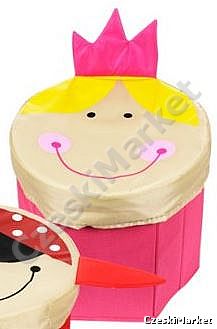 Składana pufa na zabawki - siedzisko z pojemnikiem dziewczynka/ księżniczka