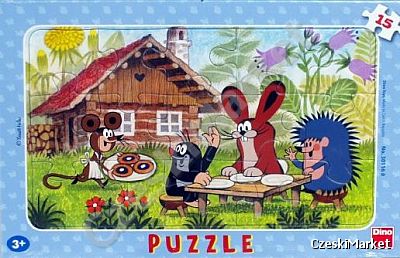 Puzzle Krecik i przyjaciele kołacze obiad w twardej ramce 15 elem cm wiek 3+ ramka