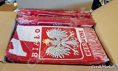 Paczka 20 x Szalik Biało - Czerwoni Polska z Orłem - prezent dla kibica, na mecz, na emigrację, za granicę 145 cm na prezent