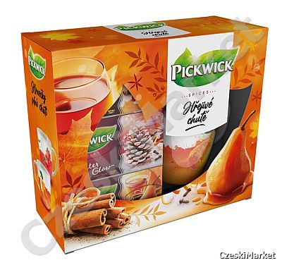 Zestaw Pickwick 4 w 1 kubek + 3 x herbaty z serii spices przyprawy - w eleganckim opakowaniu karmelizowana gruszka cynamon winter glow