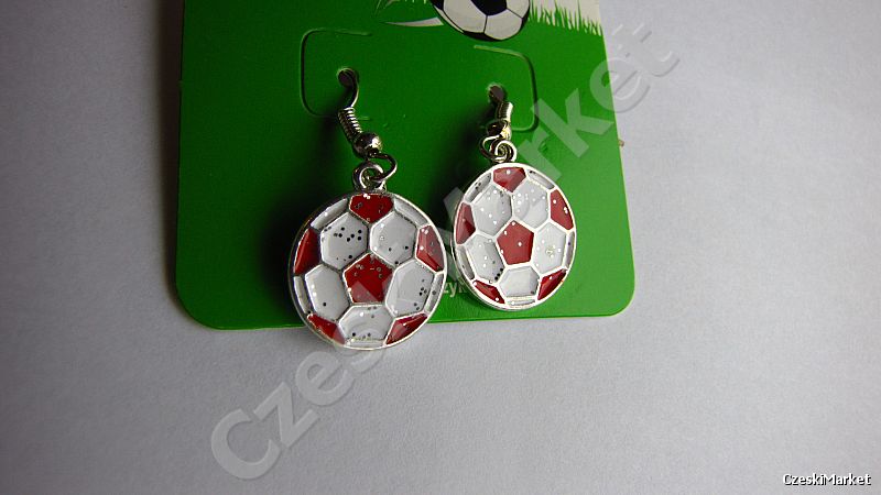 OSTATNIA SZTUKA Kolczyki w kształcie piłki nożnej - biało czerwoni, dla kibica Polska piłka nożna