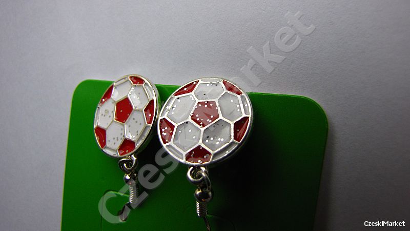 OSTATNIA SZTUKA Kolczyki w kształcie piłki nożnej - biało czerwoni, dla kibica Polska piłka nożna
