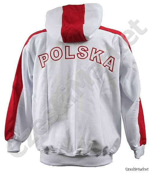 Bluza XL napis Polska orzeł z kapturem Biało - Czerwona