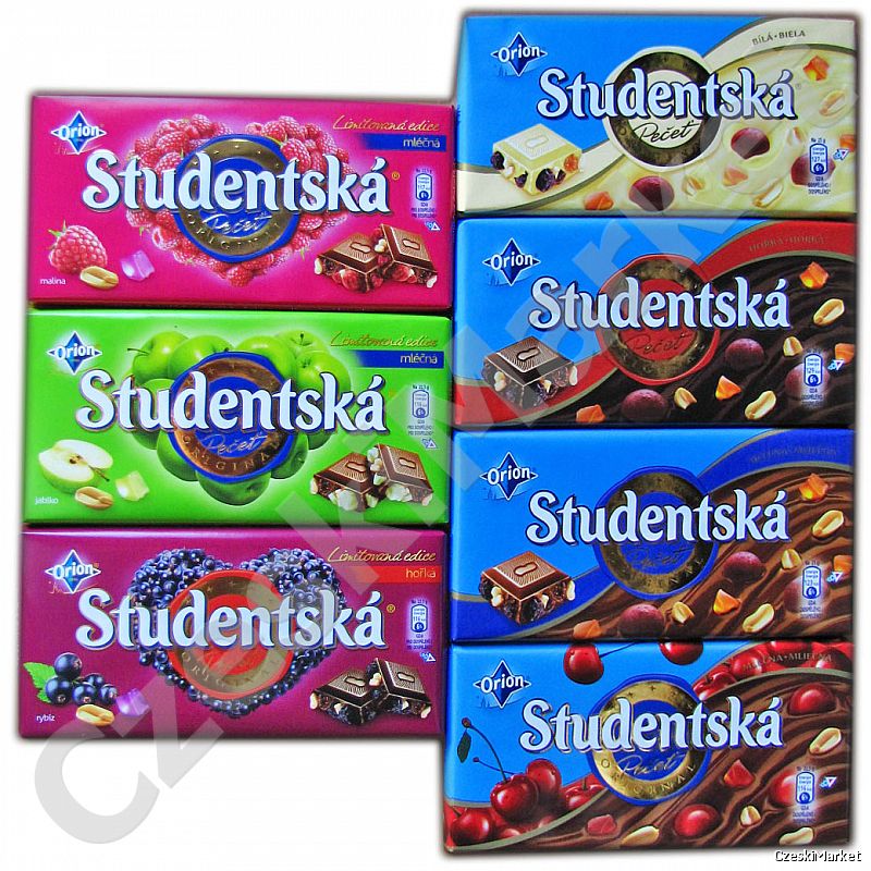 Zestaw 7 czekolad Studentska, Malina Jabłko Porzeczka