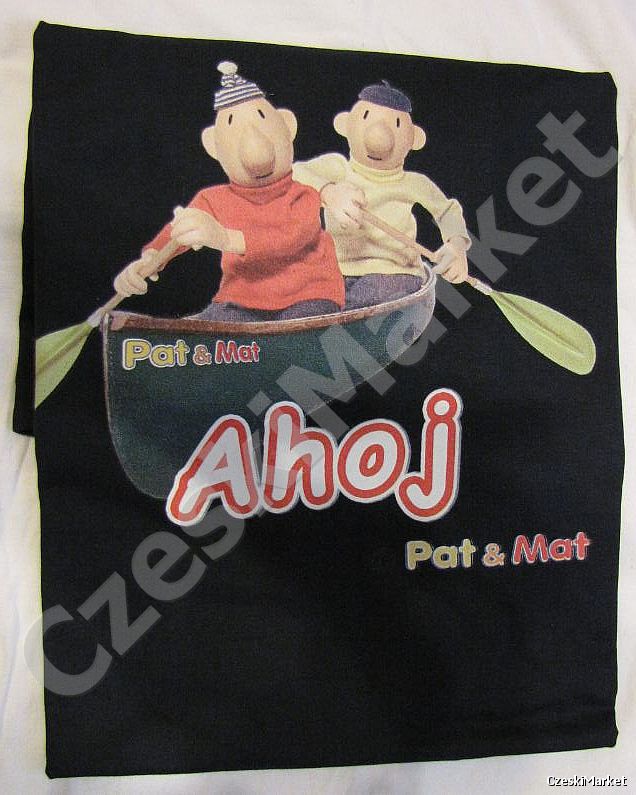Koszulka - rozm L - czarna Pat i Mat w łódce kajaku - oryginalna - serial Sąsiedzi