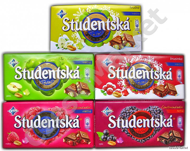 MEGA Zestaw 12 czekolad Studentska, Malina Jabłko Porzeczka Żurawina Gruszka Truskawka Borówka