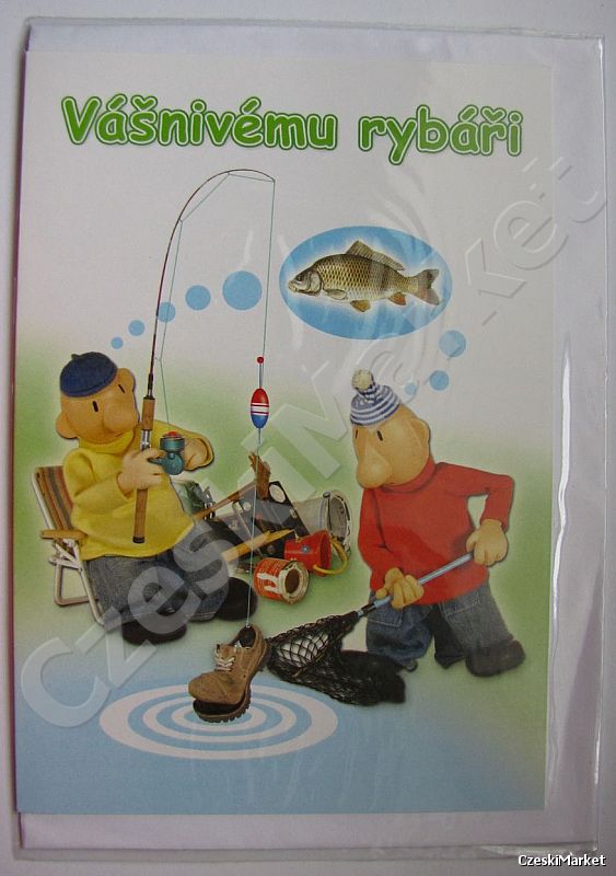 Kartka dla rybaka, wędkarze, rybacy  -  Pat i Mat - serial Sąsiedzi