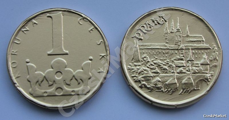 10 x Monety, dukaty moneta czeska 1 korona i Praga - wizerunek Pragi - 32 mm