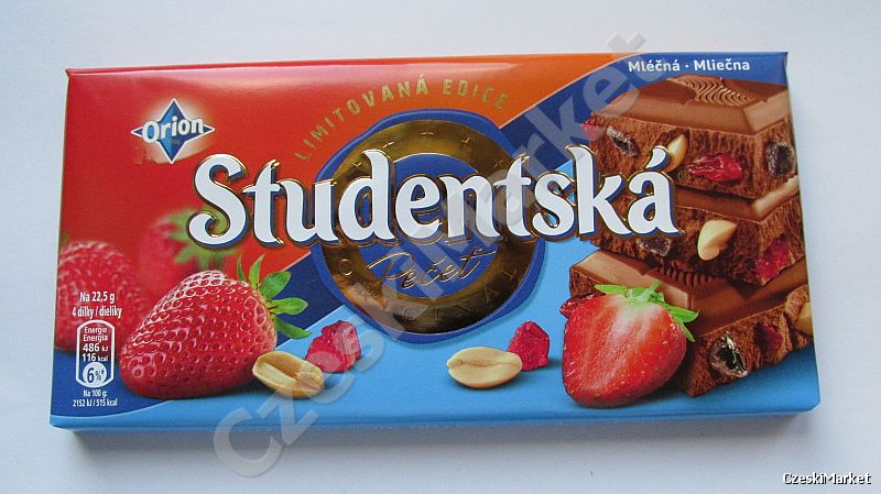 Czekolada Studentska mleczna z Truskawkami, edycja limitowana truskawka