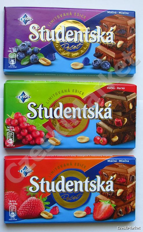 Zestaw 3 czekolad limitowanych Studentska 2015 - truskawka, borówka, porzeczka