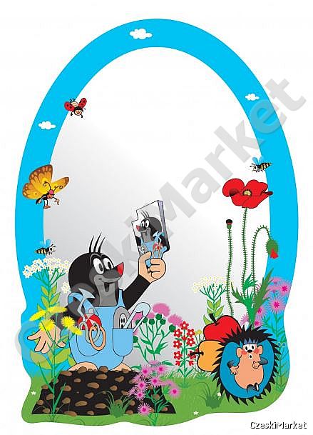 OSTATNIA SZTUKA - lustro dla dzieci, zwierciadło, lekkie szkło akrylowe, lusterko Krecik i kopiec, na kopcu 15 x 21,5 cm