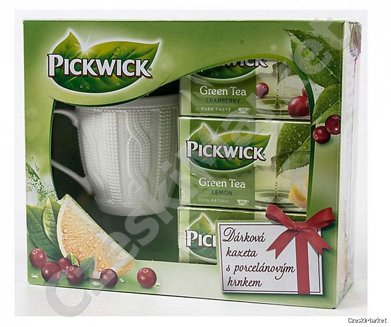 Zestaw Pickwick - kubek + trzy pudełka zielonych herbatek - w eleganckim opakowaniu święta