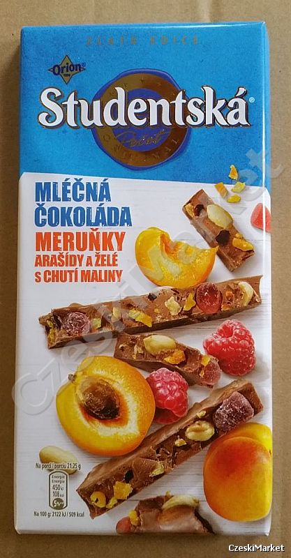 Złota Edycja Studentska czekolada mleczna Morele, orzechy, galaretka, malina 170g