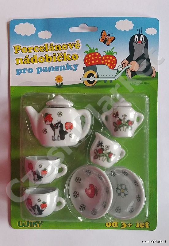 Śliczny nowy mini zestaw porcelanowy dla lalek do herbaty 7 elem. - Krecik