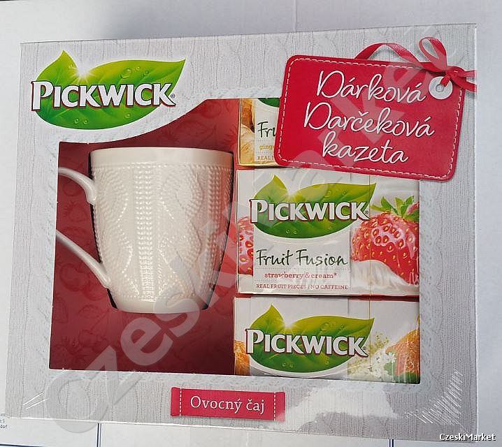 Zestaw Pickwick - kubek + trzy pudełka owocowych herbatek - w eleganckim opakowaniu święta