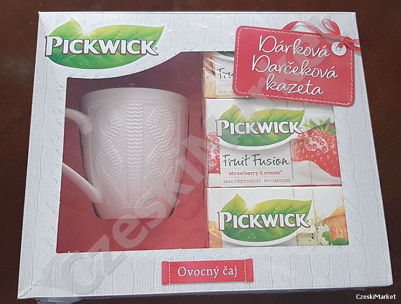 Zestaw new Pickwick - kubek + trzy pudełka owocowych herbatek - w eleganckim opakowaniu święta