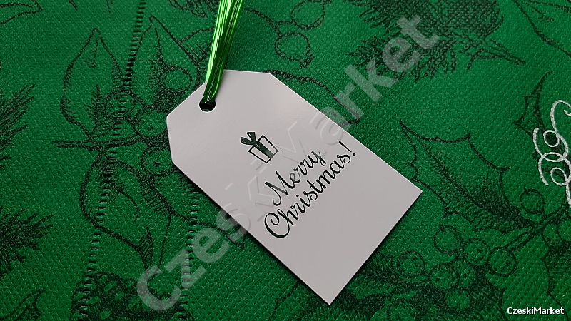 Piękny materiałowy worek prezentowy 30/45 cm + bilecik - zielony Merry Christmas