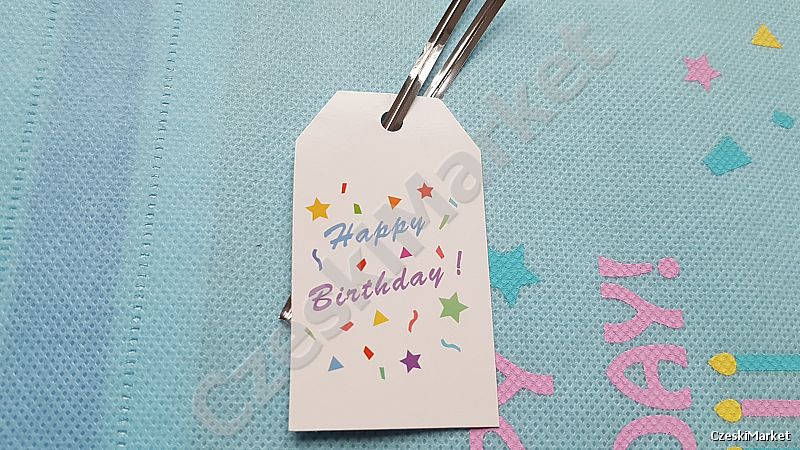 Piękny materiałowy worek prezentowy 30/45 cm + bilecik - urodziny, tort, happy birthday torebka