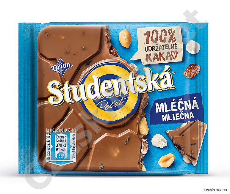 Studentska mleczna czekolada - orzechy, galaretka, rodzynki 90 g