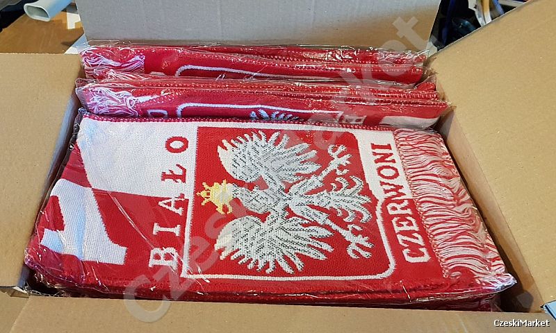 Paczka 20 x Szalik Biało - Czerwoni Polska z Orłem - prezent dla kibica, klub sportowy, sportowców