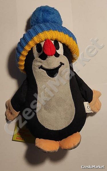 Krecik 24/25 cm w czapce z pomponem zimowej czapka niebiesko - żółta - pluszowa maskotka dla dzieci 0+