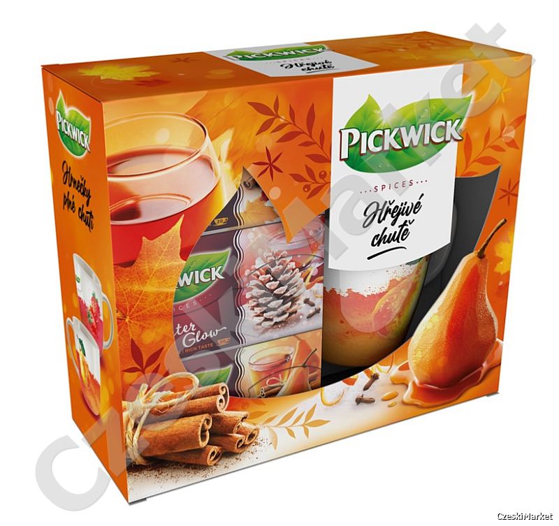 WYPRZEDAŻ Zestaw Pickwick 4 w 1 kubek + 3 x karmelizowana gruszka cynamon winter glow - w eleganckim opakowaniu